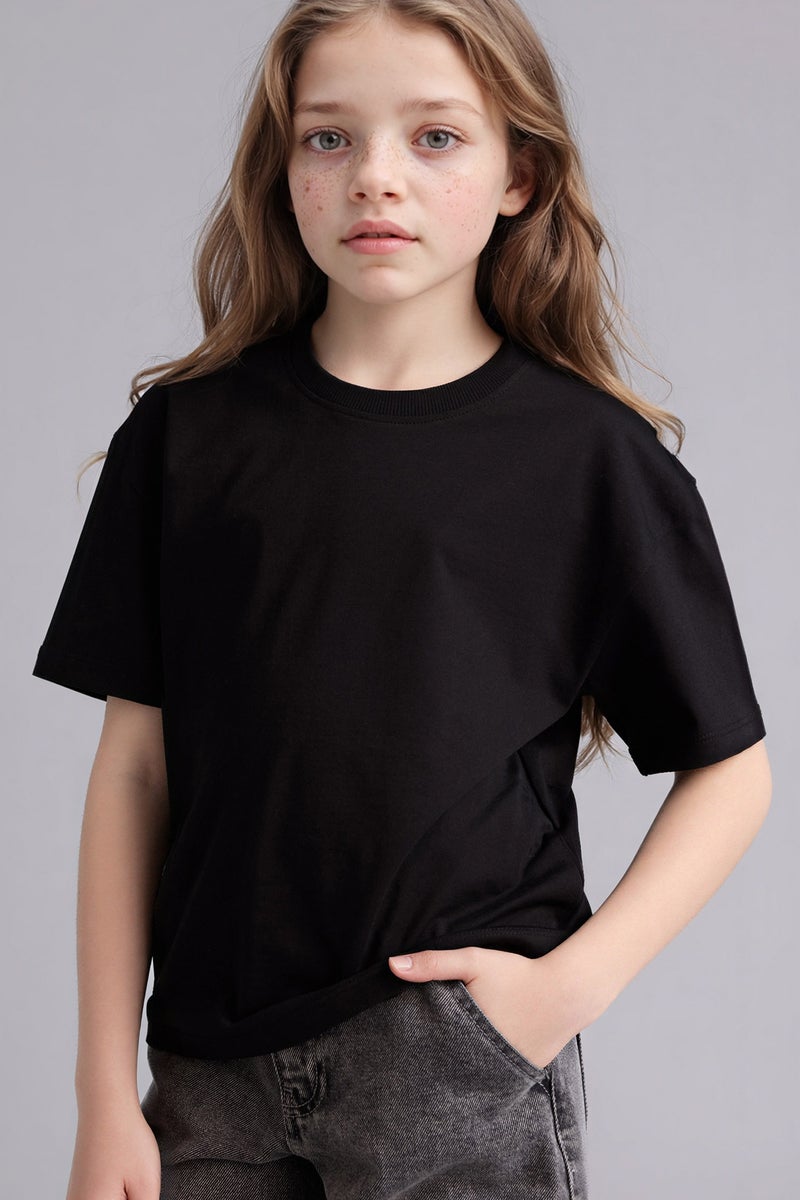 ديفاكتو تيشيرت بناتي نص كم قصة مريحة برقبة مستديرة - Image 1